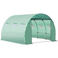 Outsunny Ersatzplane für Garten-Gewächshaus-Tunnel 9 m², Plane Abmessungen 3L x 3B x 2H m PE Anti-UV wasserdicht 6 Fenster + rollbare Reißverschlusstür Grün Aos