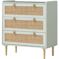 HOMCOM Kommode 3 Schubladen Schlafzimmer Schrank Bohème-Stil mit Holzrahmen, Rattankommode für Schlafzimmer, Wohnzimmer, Eingang, 80 x 40 x 87,5 cm, Hellblau Ao – Ansicht 1