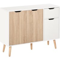 HOMCOM Sideboard mit Schrank und Schubladen Kommode Nachttisch Beistellschrank im skandinavischen Design viel Stauraum MDF Spanplatte 90x30x 7cm Aosom – Ansicht 1