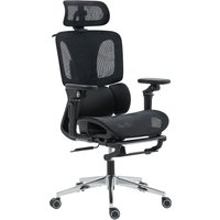 HOMCOM Ergonomischer Bürostuhl mit 6D-Armlehnen, verstellbarer Kopfstütze und Sitztiefe, Mesh, neigbar, höhenverstellbar, Lordosenstütze, Fußstütze, Schwarz Aos – Ansicht 1