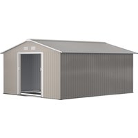 Outsunny Gerätehaus 12,4 m², Gartenhaus mit Pultdach, Schiebetür, Fundament, 340 x 386 x 200 cm, Geräteschuppen aus Verzinkter Stahl, wetterfest, für Garten, Ko – Ansicht 1