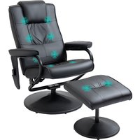HOMCOM Massagesessel mit Hocker, drehbarer Relaxsessel mit Massagefunktion, elektrischer Fernsehsessel mit Liegefunktion, Kunstleder Schwarz für Wohnzimmer Aoso – Ansicht 1