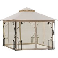 Outsunny Gartenzelt, 295 x 295 x 275 cm, mit Doppeldach, Moskitonetz, 8 Ösen am Dachrand, gute Luftzirkulation, Polyester, Beige + Schwarz Aoso – Ansicht 1