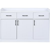 Sideboard mit viel Stauraum, 3 Schubladen und 3 Türen mit verstellbaren Einlegeböden, gestreifte Türfront, 120x35x80 cm, Weiß – Ansicht 1
