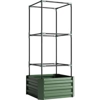 Outsunny Hochbeet mit Rankhilfe, Blumenkasten & Gemüsebeet, Pflanzkasten aus verzinktem Stahl, ideal für Garten & Balkon, grün Aosom.de – Ansicht 1