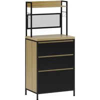 HOMCOM Küchenbuffet Küchenschrank Aufbewahrungsmöbel im Industrie-Design mit 3 Schubladen, Arbeitsplatte, Regal und 4 Haken, Mikrowellenmöbel für Esszimmer, Woh – Ansicht 1