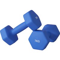 SPORTNOW Set 2 Hexagonale rutschfeste Hanteln 2x7 kg für Training, Metall und Kunststoff, 22,5x10,5x10,5 cm, Blau Aosom – Ansicht 1