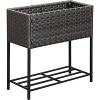 Outsunny Hochbeet Blumenkasten aus Poly Rattan mit Füßen und Ablage, 70 x 30 x 72 cm, braun für Garten Balkon Terrasse Aosom.de – Ansicht 1
