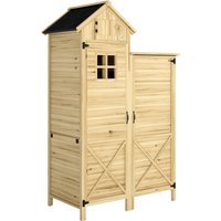 Outsunny Gartenschrank aus Fichtenholz mit Doppelzonen-Design, Geräteschuppen für den Außenbereich mit herausnehmbaren Regalen, Fenster, Schrägdach mit Bitumen, – Ansicht 1