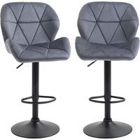 HOMCOM Set 2 Barhocker mit höhenverstellbarer Metallbasis, Samt Sitz, Drehbare Barhocker mit Rückenlehne und Fußstütze, 51,5x57,5x93-114,5cm, Grau Aosom – Ansicht 1