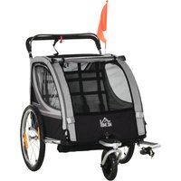 HOMCOM 2 in 1 Kinderanhänger klappbar Fahrradanhänger mit abnehmbarem Vorderrad, Hinterradbremsen, Kinderfahrradanhänger für 2 Kinder ab 18 Monate, bis 26,4 kg  – Ansicht 1