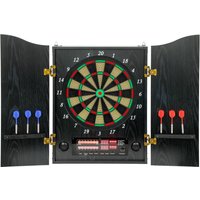 SPORTNOW Elektronische Dartscheibe E Dartboard mit Schrank Holzoptik LED Anzeige Sprachansagen, Dartautomat mit 6 Softdarts, 24 Ersatzspitzen, 25 Spiele, 202 Va – Ansicht 1