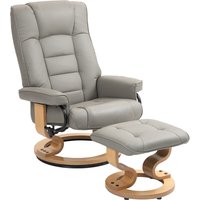 HOMCOM Relaxsessel mit Hocker, 360° Drehbar, 130° neigbar, mit Liegefunktion, hohen Rückenlehne, Holzrahmen, Kunstleder, 76x85x104cm, Grau Aosom