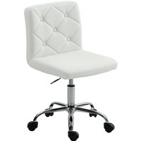 HOMCOM Bürostuhl mit verstellbarer Höhe, gepolstert mit Knöpfen und drehbaren Rollen, Schreibtischstuhl aus PU-Leder, Schaumstoff und Stahl, 44x50x78-88 cm, Wei – Ansicht 1
