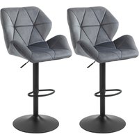 HOMCOM Barhocker 2er Set, Gepolstert Barstuhl mit Metallgestell, Lehne, Samtoptik, Höhenverstellbar Küchenstühle mit Fußstütze 360° Drehbar Tresenhocker für Küc – Ansicht 1