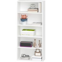 HOMCOM Bücherregal mit 5 offenen Regalen und 3 verstellbaren Regalböden, modernes Holzregal, 60x24x133,5 cm, Weiß Aosom – Ansicht 1