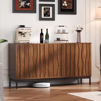 Sideboard mit 3 Schubladen, Mid Century Modern Dekorativer Schrank für Küche, Wohnzimmer, 150x40x80 cm, Braun – Ansicht 1