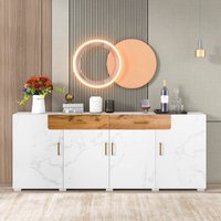 Sideboard, großes stabiles für Küche mit großem Stauraum 4 Türen 2 Schubladen, einfache Montage, 208 x 39,5 x 80 cm, tot 50 kg, Weiß Aosom.de