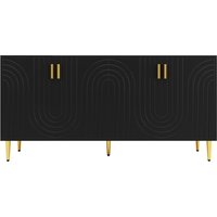 Küchenschrank, Sideboard mit einzigartigem Wellendesign, vielseitiger Stauraum, bis 60 kg, Leicht zu reinigen und pflegen, 152×40×75 cm, Schwarz – Ansicht 1