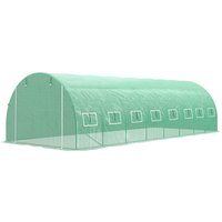 Outsunny Garten-Tunnel-Gewächshaus 24m² 8L x 3B x 2H m - 16 Fenster, aufrollbare Reißverschlusstür - Stahl-Galvanisierter Rohrrahmen, PE-Hochdichtungsabdeckung  – Ansicht 1