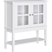 HOMCOM Modernes Küchen-Sideboard, Küchenschrank mit 2 Türen aus gehärtetem Glas, verstellbarer Innenboden, für Esszimmer, Wohnzimmer, 80x28x84 cm, Weiß Aosom – Ansicht 1