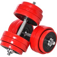 HOMCOM 2-IN-1 Hantelset 20/30kg verstellbar Stahl PP-Kunststoff Rot+Schwarz Aosom – Ansicht 1