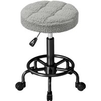 HOMCOM Runder Drehbarer Hocker mit Rädern Höhenverstellbar 50-66 cm Sitz aus Lammfellstoff für Salons, Werkstätten, Spa, Massage Grau Aosom – Ansicht 1