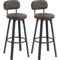 HOMCOM Set 2 Barhocker, Hohe Küchenhocker 360° Drehbar, Mit PU-Bezug, Mit Rückenlehne, Metallgestell, Fußablage, Sitzhöhe 76,5 cm, Dunkelbraun Aosom – Ansicht 1
