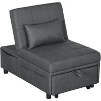 HOMCOM Klappbarer Schlafsessel mit Polsterung, 4-in-1 Multifunktionales Schlafsofa, Liegesessel mit verstellbarer Rückenlehne, Seitentasche, Rollen und Kissen,  – Ansicht 1