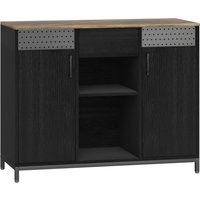 HOMCOM Sideboard mit 2 Türen mit Löchern, Wohnzimmerschrank mit 2 Fächern und Schublade, verstellbare Regale, für Küche, Eingang, Schlafzimmer, Schwarz und Rust – Ansicht 1