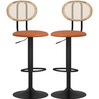 HOMCOM Set mit 2 Barhockern, höhenverstellbarer Barhocker mit Rattanrückenlehne und Fußstütze, moderner Hochhocker, Struktur aus Holz mit synthetischer Beschich – Ansicht 1