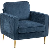 HOMCOM Wohnzimmersessel mit goldenen Stahlbeinen, bequemer 1-Sitzer-Sofa, Seitentaschen, für Wohnzimmer, Büro, Schlafzimmer, Blau Aosom – Ansicht 1