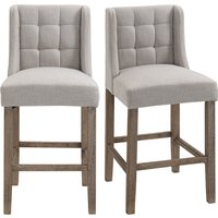 HOMCOM 2er-Set Barhocker mit lehne Barstühle mit Knopfheftung, Massivholz, inkl. Fußstütze, 47 cm x 50 cm x 101 cm, Grau + Natur Aosom.de – Ansicht 1
