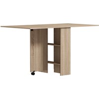 HOMCOM Klapptisch mit Rollen, 2 klappbare Tablettablagen und 2 integrierten Regalen - 140 x 80 x 74 cm Natur Aosom – Ansicht 1