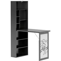 HOMCOM Schreibtisch mit Regal und weißer Tafel, platzsparender Klapptisch aus Kiefernholz, verstellbares Fach, 9 offene Fächer, Arbeitstisch für Büro und Studiu