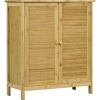 HOMCOM 2-türiges Bambus-Sideboard, Boho-Wohnzimmer-Sideboard mit 2 Einlegeböden, für Küche, Flur, Schlafzimmer, Natur, 60x27x67,5 cm Aosom – Ansicht 1