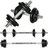 HOMCOM 2 in 1 Hantelnset verstellbares Dumbbellset 20 KG Kurzhantel und Langhantel mit Verbindungsrohr rostfrei und rutschfest für effektives Training Aosom.de – Ansicht 1