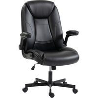 HOMCOM Ergonomischer Bürostuhl, PU-Sessel, hochklappbare Armlehnen, zonierter Sitz & Rücken, höhenverstellbar, Wippfunktion, 360° drehbar, Schwarz Aosom – Ansicht 1