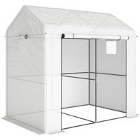 Outsunny Foliengewächshaus, Gewächshaus, Winddichtes Treibhaus mit Reißverschlusstür, Seitenfenster, UV-Schutz für Garten, PE, Weiß, Dunkelgrün, 200 x 140 x 200 – Ansicht 1