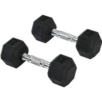 HOMCOM Hexagon Kurzhanteln 2er Set, 2x5 KG, Gusseisen mit Gummiüberzug, Schwarz Aosom – Ansicht 1