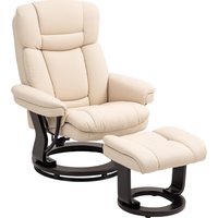 HOMCOM Relaxsessel mit Hocker, 360°drehbarer Fernsehsessel mit Liegefunktion, TV-Sessel mit Taschenfeder für Wohnzimmer, Kunstleder, Cremeweiß Aosom – Ansicht 1