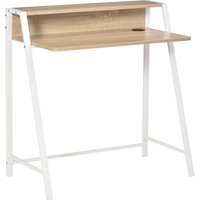 HOMCOM Schreibtisch Moderner Computertisch mit Ablagefach & Kabeldurchlass Metallgestell Weiß Eiche 84x45x85cm für Home Office & Arbeitszimmer Aosom.de – Ansicht 1
