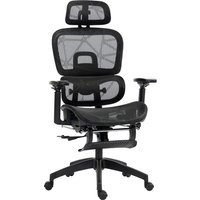 HOMCOM Bürostuhl Ergonomischer Schreibtischstuhl mit Armlehne, Kopfstütze, Lendenwirbelstütze, Höhenverstellbarer Mesh Drehstuhl mit Wippfunktion, Liegefunktion – Ansicht 1