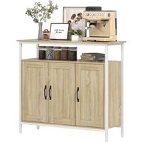 HOMCOM Sideboard, Aufbewahrungsschrank mit 3 Türen, offenes Fach und 4 verstellbaren Regalen, Metallrahmen, Industriestil, Esszimmer, Küche und Wohnzimmer, 100  – Ansicht 1