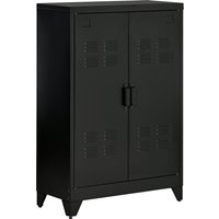 HOMCOM Aktenschrank Sideboard mit Lamellentüren, Lagerschrank mit Einlegeböden, Schwarz, 75 x 33 x 110 cm für Büro & Wohnraum Aosom.de – Ansicht 1