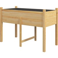 Outsunny Hochbeet mit 2 Entwässerungslöchern und Vliesstofftasche, Blumenkasten aus Fichtenholz für Garten und Balkon, 115x55x80 cm, Farbe Naturholz Aosom – Ansicht 1