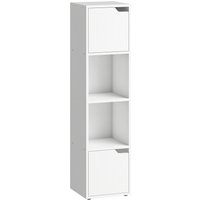 HOMCOM Bücherregal mit 2 Türen, schmales 4-stufiges Regal mit 2 offenen Regalböden, hoher Schrank für Wohnzimmer, Arbeitszimmer, Büro, 30x29x119 cm, Weiß Aosom – Ansicht 1