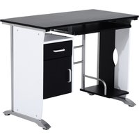 HOMCOM Computertisch Winkelschreibtisch 100x52x75 cm mit Schubladen, Anti-Rutsch, Metall & MDF in Weiß, Schwarz & Silber, ideal für Büro & Home Office Aosom.de – Ansicht 1