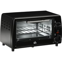 HOMCOM Mini Backofen 10L 750W bis 230°C mit Timer 60 Min kleiner Elektrobackofen inkl. Backblech und Rost 36,5x26x22 cm Schwarz Aosom.de – Ansicht 1