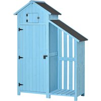 Outsunny Gartenhaus Gerätehaus Geräteschuppen mit Brennholzlagerraum 3 Ablagen Asphaltdach Tannenholz Himmelblau 130x54,5x180cm für Garten & Terrasse Aosom.de – Ansicht 1